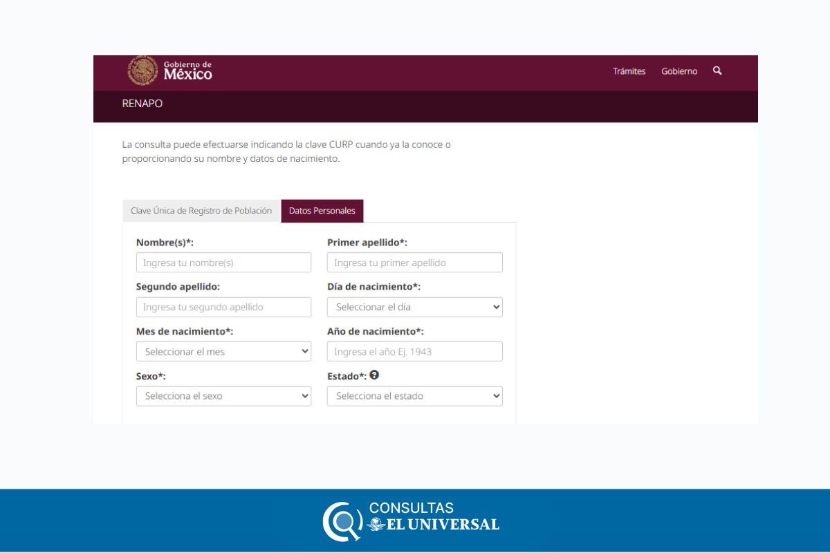 Consultar CURP en el portal oficial de RENAPO