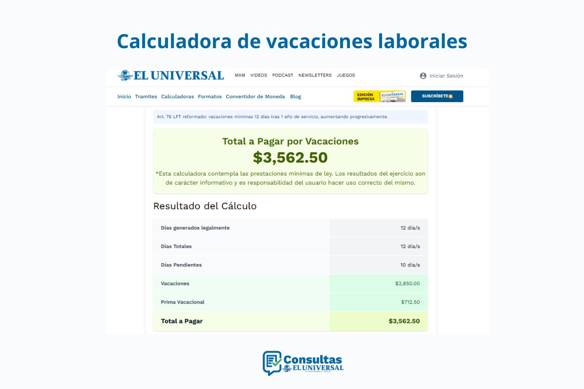 Calculadora de vacaciones laborales